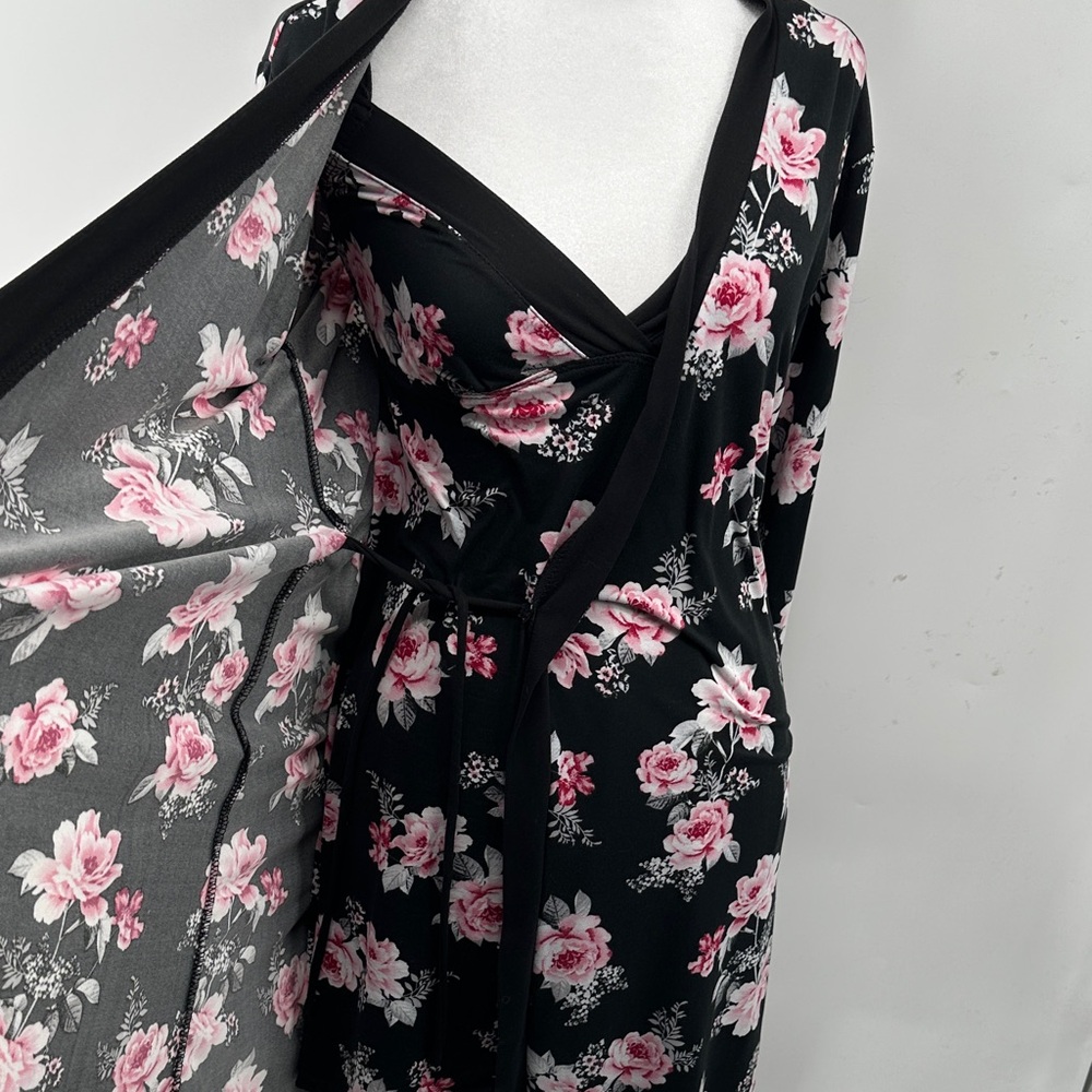 Laura Ashley Black and Pink Floral Nightie and Robe Set - Picture 3 of 8